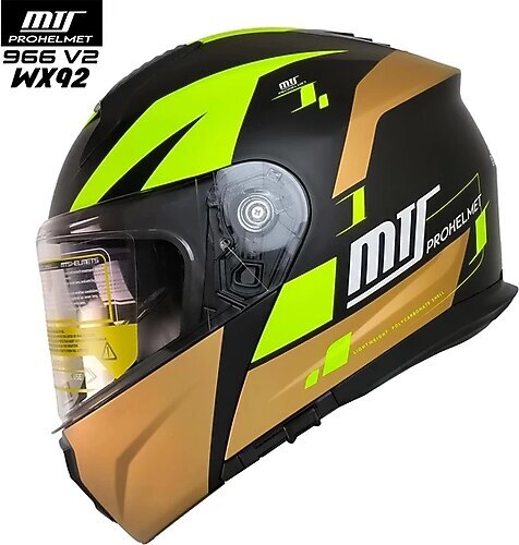 MTS 966 WX92 ÇENE AÇILIR KASK (GOLD SİYAH MAT)