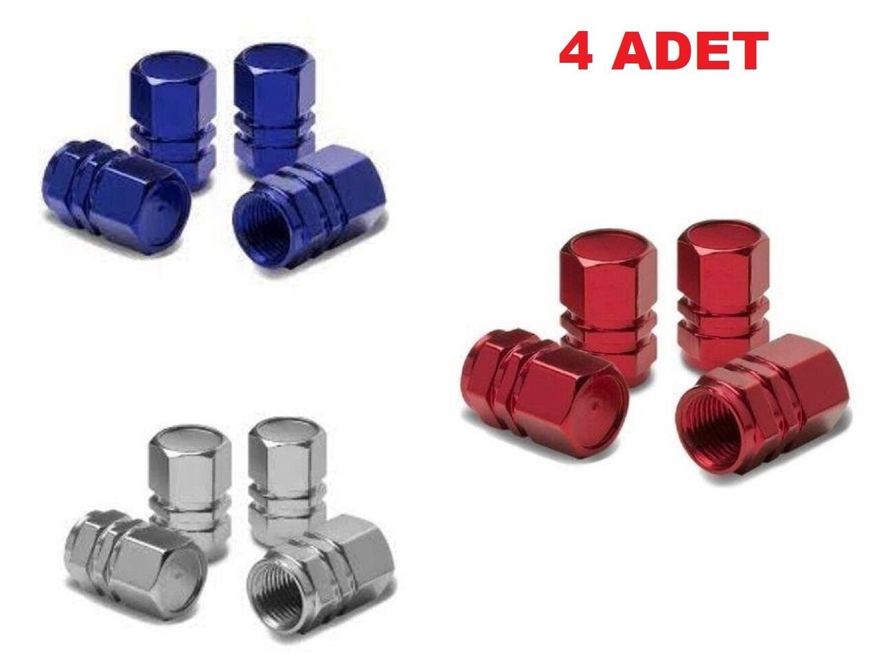 4'LÜ SET ALÜMİNYUM SİBOP KAPAĞI KIRMIZI - MAVİ - GRİ