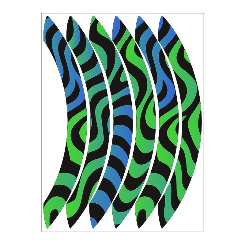 HONDA PCX 2014 - 2025 UYUMLU YEŞİL MAVİ ZEBRA DESEN BÜYÜK 1 SET JANT ŞERİDİ